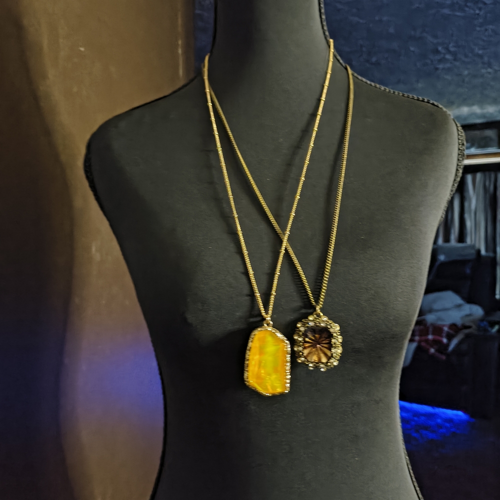 Gold-Tone Yellow Crystal Pendant Necklace Set Of 2